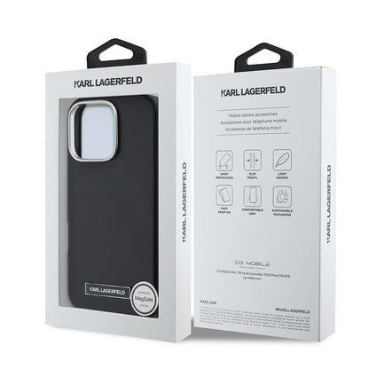 iPhone 16 Pro Max Kılıf Karl Lagerfeld Orjinal Lisanslı M-safe Şarj Özellikli Metal Kamera ve Buton Tasarımlı Plaka Logolu PU Deri Kılıf