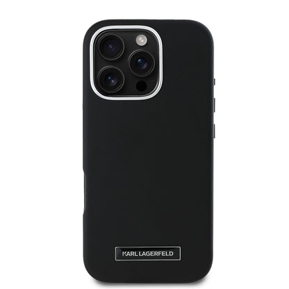 iPhone 16 Pro Max Kılıf Karl Lagerfeld Orjinal Lisanslı M-safe Şarj Özellikli Metal Kamera ve Buton Tasarımlı Plaka Logolu PU Deri Kılıf