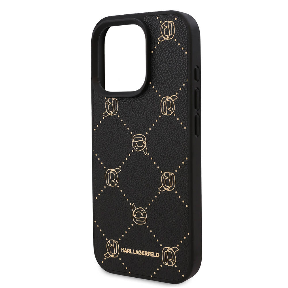 iPhone 16 Pro Max Kılıf Karl Lagerfeld Orjinal Lisanslı M-safe Şarj Özellikli PU Deri Karl Heads Desenli Klasik Logolu Kılıf