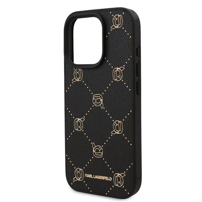 iPhone 16 Pro Max Kılıf Karl Lagerfeld Orjinal Lisanslı M-safe Şarj Özellikli PU Deri Karl Heads Desenli Klasik Logolu Kılıf