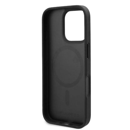 iPhone 16 Pro Max Kılıf Karl Lagerfeld Orjinal Lisanslı M-safe Şarj Özellikli PU Deri Karl Heads Desenli Klasik Logolu Kılıf
