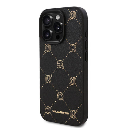 iPhone 16 Pro Max Kılıf Karl Lagerfeld Orjinal Lisanslı M-safe Şarj Özellikli PU Deri Karl Heads Desenli Klasik Logolu Kılıf