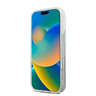 Apple iPhone 16 Pro Max Kılıf Karl Lagerfeld Orjinal Lisanslı Magsafe Şarj Özellikli Sıvılı Simli KC Heads Kapak Şeffaf