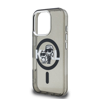 iPhone 16 Pro Max Kılıf Karl Lagerfeld Orjinal Lisanslı Parlayan Simli Karl & Choupette Sketch Logo Kılıf