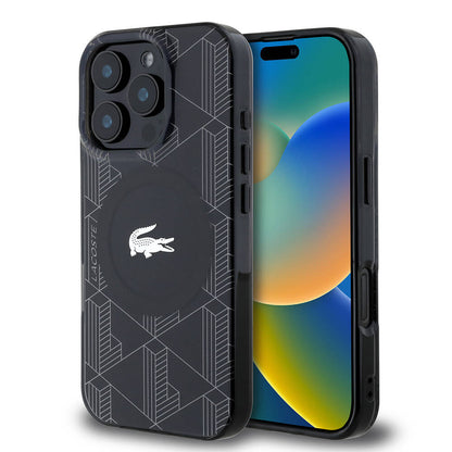 iPhone 16 Pro Max Kılıf Lacoste Orjinal Lisanslı M-safe Şarj Özellikli IML Baskılı Gümüş Timsah Logolu Monogram Kılıf