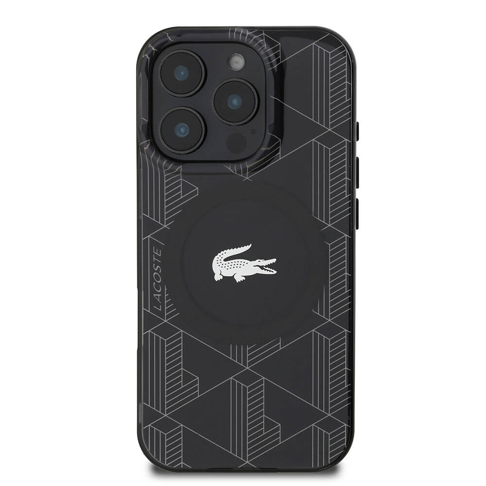 iPhone 16 Pro Max Kılıf Lacoste Orjinal Lisanslı M-safe Şarj Özellikli IML Baskılı Gümüş Timsah Logolu Monogram Kılıf