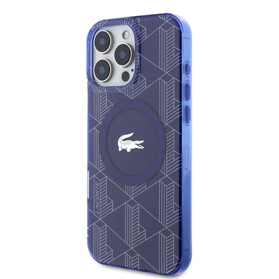 Apple iPhone 16 Pro Max Kılıf Lacoste Orjinal Lisanslı Magsafe Şarj Özellikli IML Baskılı Gümüş Timsah Logolu Monogram Kapak Siyah