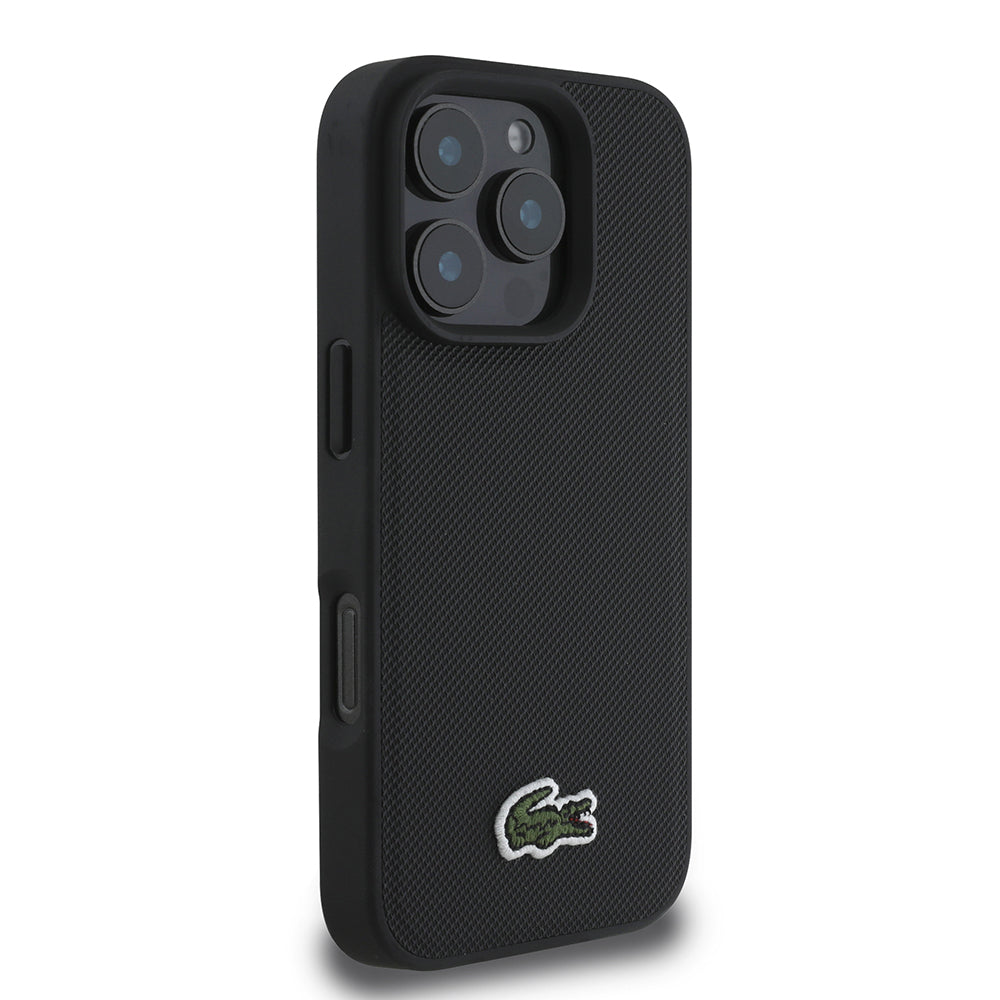 iPhone 16 Pro Max Kılıf Lacoste Orjinal Lisanslı PU Pike Desenli Arka Yüzey İkonik Timsah Dokuma Logolu Kılıf + Type-C Kablo 1.5m