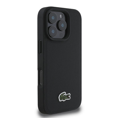 iPhone 16 Pro Max Kılıf Lacoste Orjinal Lisanslı PU Pike Desenli Arka Yüzey İkonik Timsah Dokuma Logolu Kılıf + Type-C Kablo 1.5m