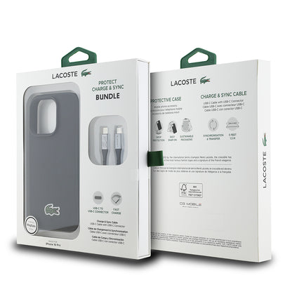 iPhone 16 Pro Max Kılıf Lacoste Orjinal Lisanslı PU Pike Desenli Arka Yüzey İkonik Timsah Dokuma Logolu Kılıf + Type-C Kablo 1.5m