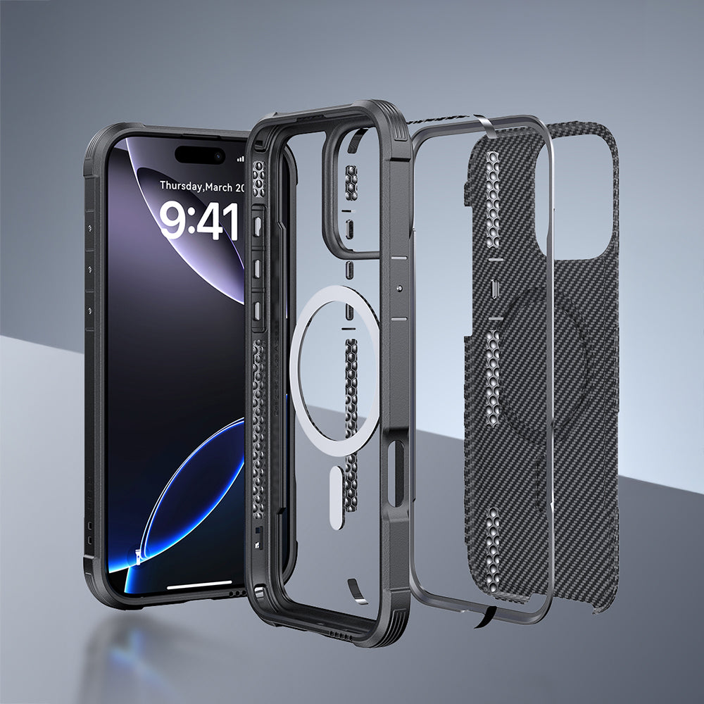 iPhone 16 Pro Max Kılıf M-safe Şarj Özellikli Airbagli Raptic Apex Serisi Karbon Fiber Tasarımlı Kılıf