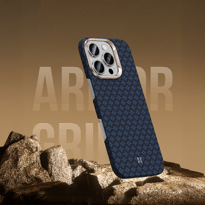 Apple iPhone 16 Pro Max Kılıf M-Safe Şarj Özellikli Benks ArmorAir ArmorGrid Serisi Kevlar Kapak Mavi