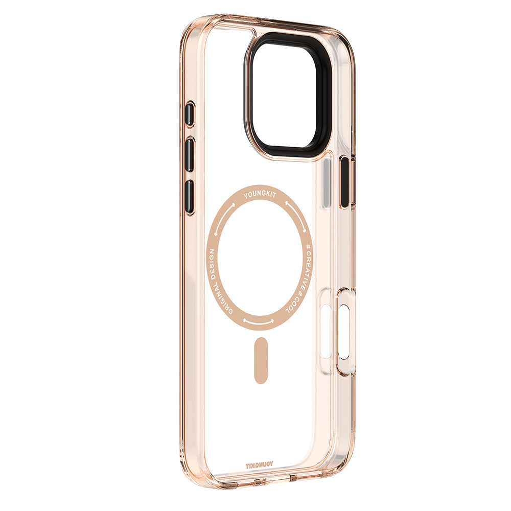 iPhone 16 Pro Max Kılıf M-safe Şarj Özellikli Cam Arka Yüzey TPU Youngkit Gemstone Clear Serisi Kılıf