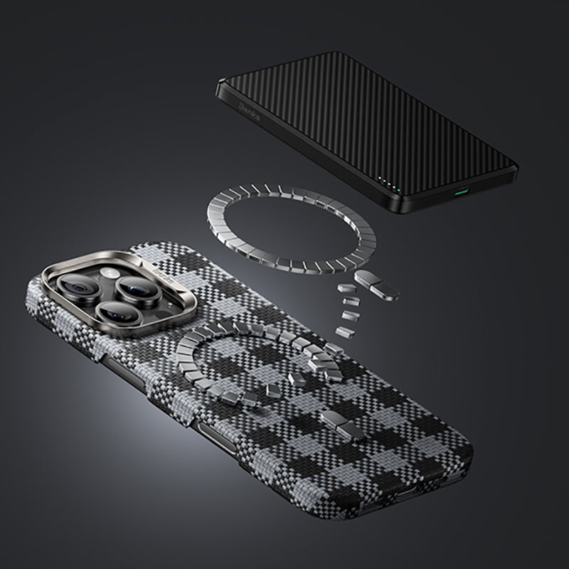 iPhone 16 Pro Max Kılıf M-safe Şarj Özellikli Ekose Tasarımlı Benks ArmorVichy Kevlar Kılıf