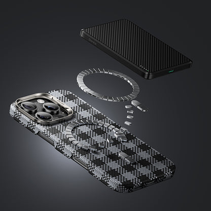 iPhone 16 Pro Max Kılıf M-safe Şarj Özellikli Ekose Tasarımlı Benks ArmorVichy Kevlar Kılıf