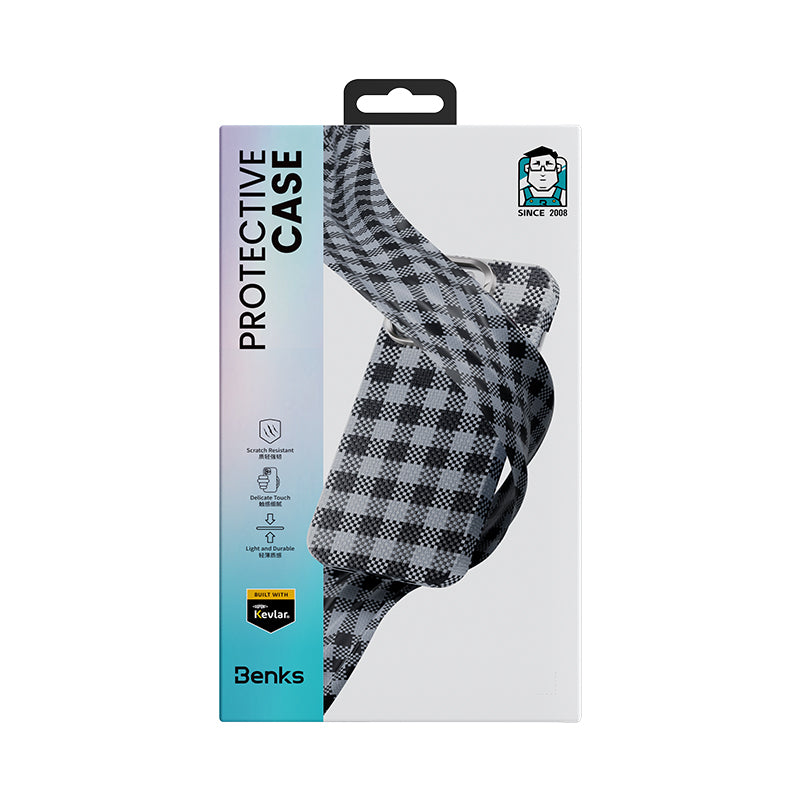 iPhone 16 Pro Max Kılıf M-safe Şarj Özellikli Ekose Tasarımlı Benks ArmorVichy Kevlar Kılıf