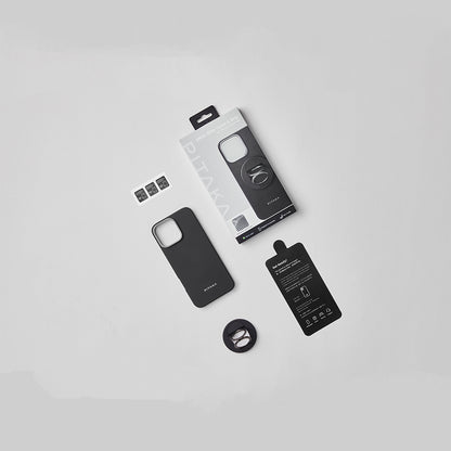 iPhone 16 Pro Max Kılıf M-safe Şarj Özellikli Grip 3 Standlı 600D Aramid Fiber Pitaka Ultra-Slim Classic Serisi Black-Grey Twill Kılıf