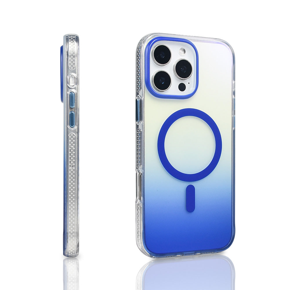 Apple iPhone 16 Pro Max Kılıf M-safe Şarj Özellikli Transparan Renk Geçişli Zore Toros Kapak Mavi