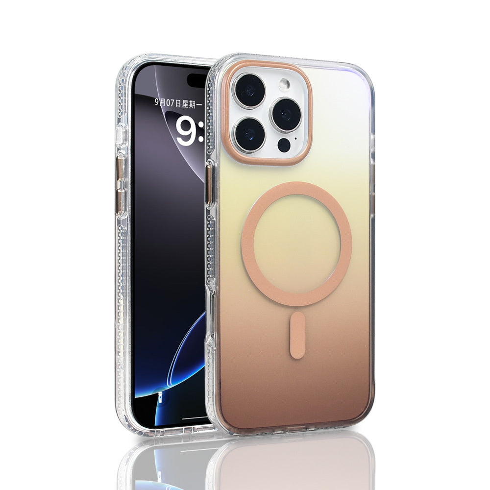 Apple iPhone 16 Pro Max Kılıf M-safe Şarj Özellikli Transparan Renk Geçişli Zore Toros Kapak Gold