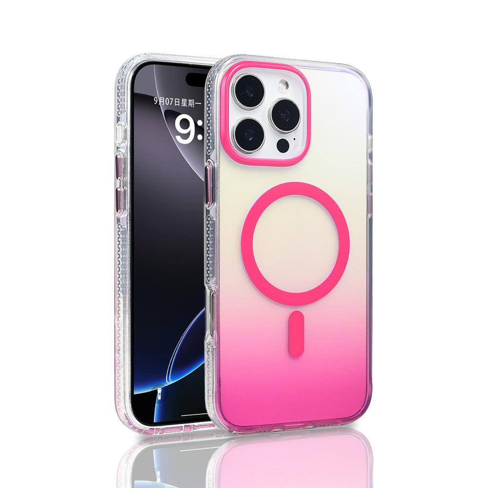 Apple iPhone 16 Pro Max Kılıf M-safe Şarj Özellikli Transparan Renk Geçişli Zore Toros Kapak Rose Pembe