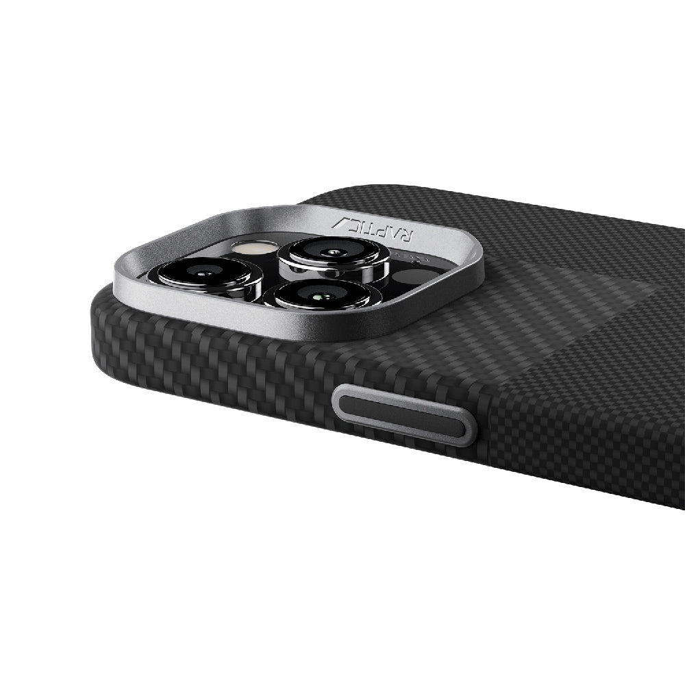 Apple iPhone 16 Pro Max Kılıf Magsafe Şarj Özellikli 600D Metal Kamera Çerçeveli Raptic Aramid Fiber Croxx Mondrian Serisi Kapak Siyah