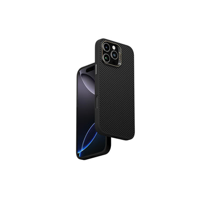 Apple iPhone 16 Pro Max Kılıf Magsafe Şarj Özellikli 600D Metal Kamera Çerçeveli Raptic Aramid Fiber Serisi Kapak Siyah