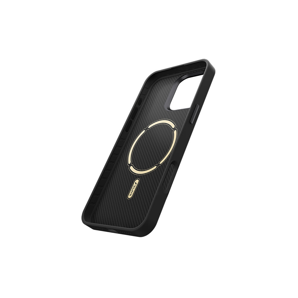 Apple iPhone 16 Pro Max Kılıf Magsafe Şarj Özellikli 600D Metal Kamera Çerçeveli Raptic Aramid Fiber Serisi Kapak Siyah