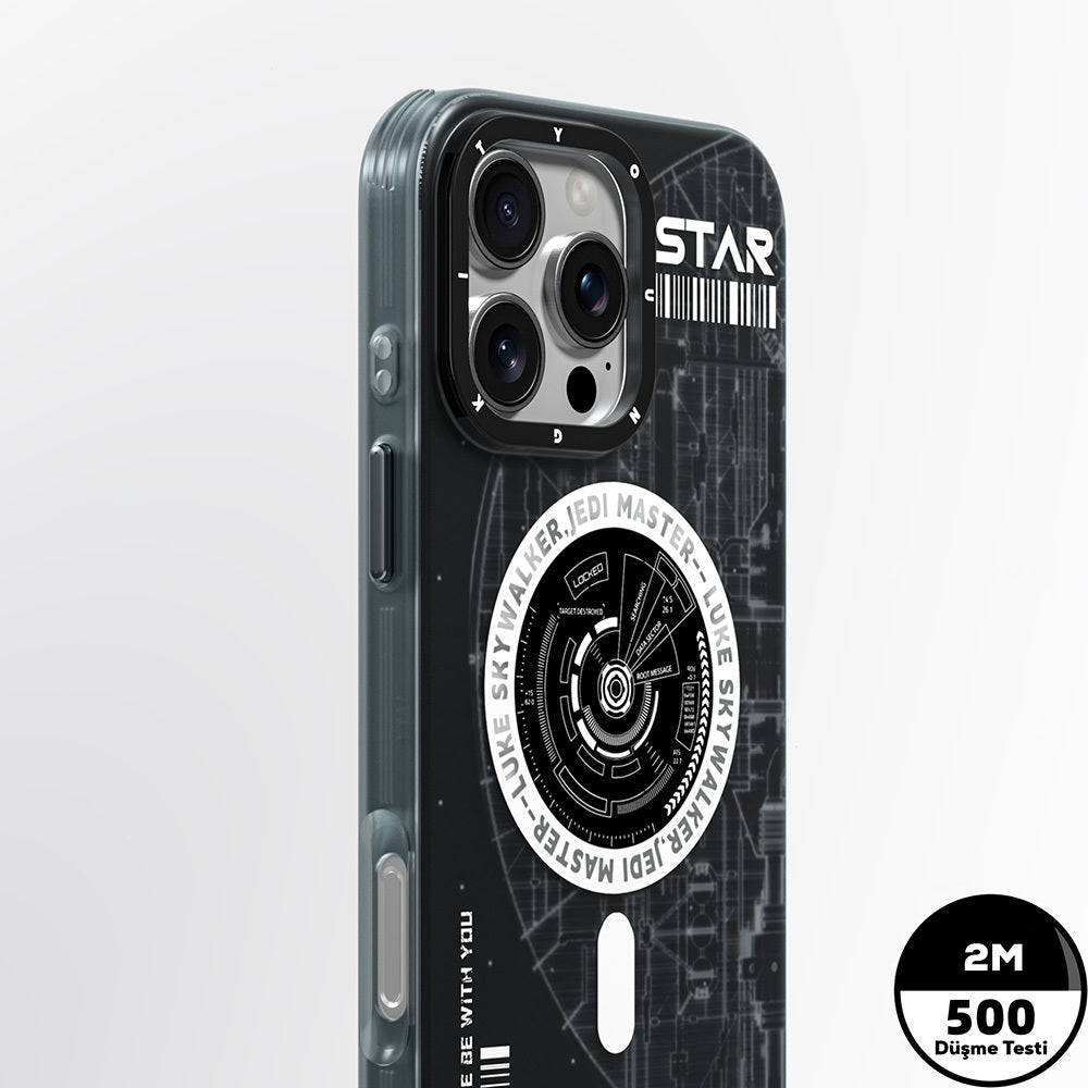Apple iPhone 16 Pro Max Kılıf Magsafe Şarj Özellikli Airbagli Hologram Tasarımlı Youngkit Interstellar Serisi Kapak Siyah-Beyaz