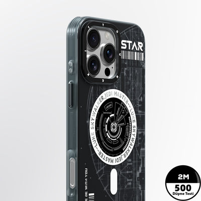 Apple iPhone 16 Pro Max Kılıf Magsafe Şarj Özellikli Airbagli Hologram Tasarımlı Youngkit Interstellar Serisi Kapak Siyah-Beyaz
