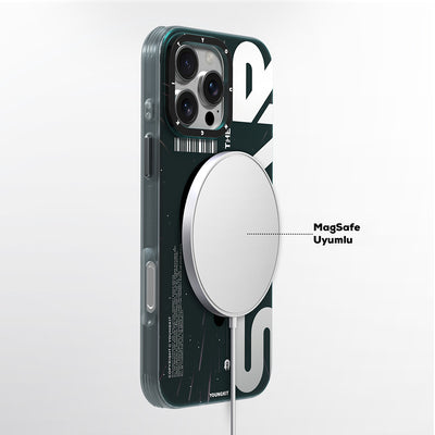 Apple iPhone 16 Pro Max Kılıf Magsafe Şarj Özellikli Airbagli Hologram Tasarımlı Youngkit Interstellar Serisi Kapak Siyah-Beyaz