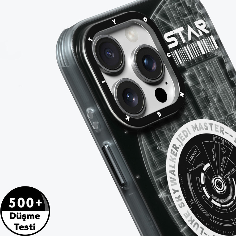 Apple iPhone 16 Pro Max Kılıf Magsafe Şarj Özellikli Airbagli Hologram Tasarımlı Youngkit Interstellar Serisi Kapak Siyah-Beyaz