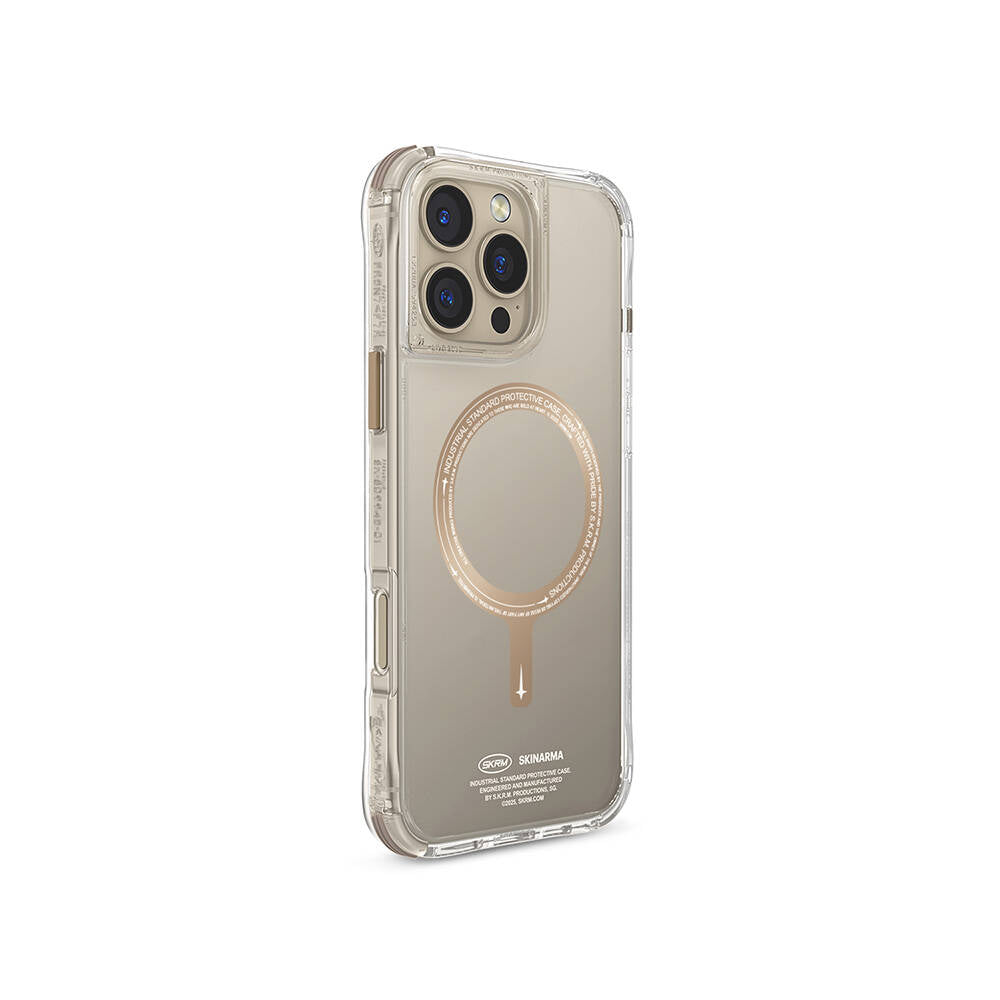 Apple iPhone 16 Pro Max Kılıf Magsafe Şarj Özellikli Airbagli Şeffaf SkinArma Saido Prime Kapak Gold