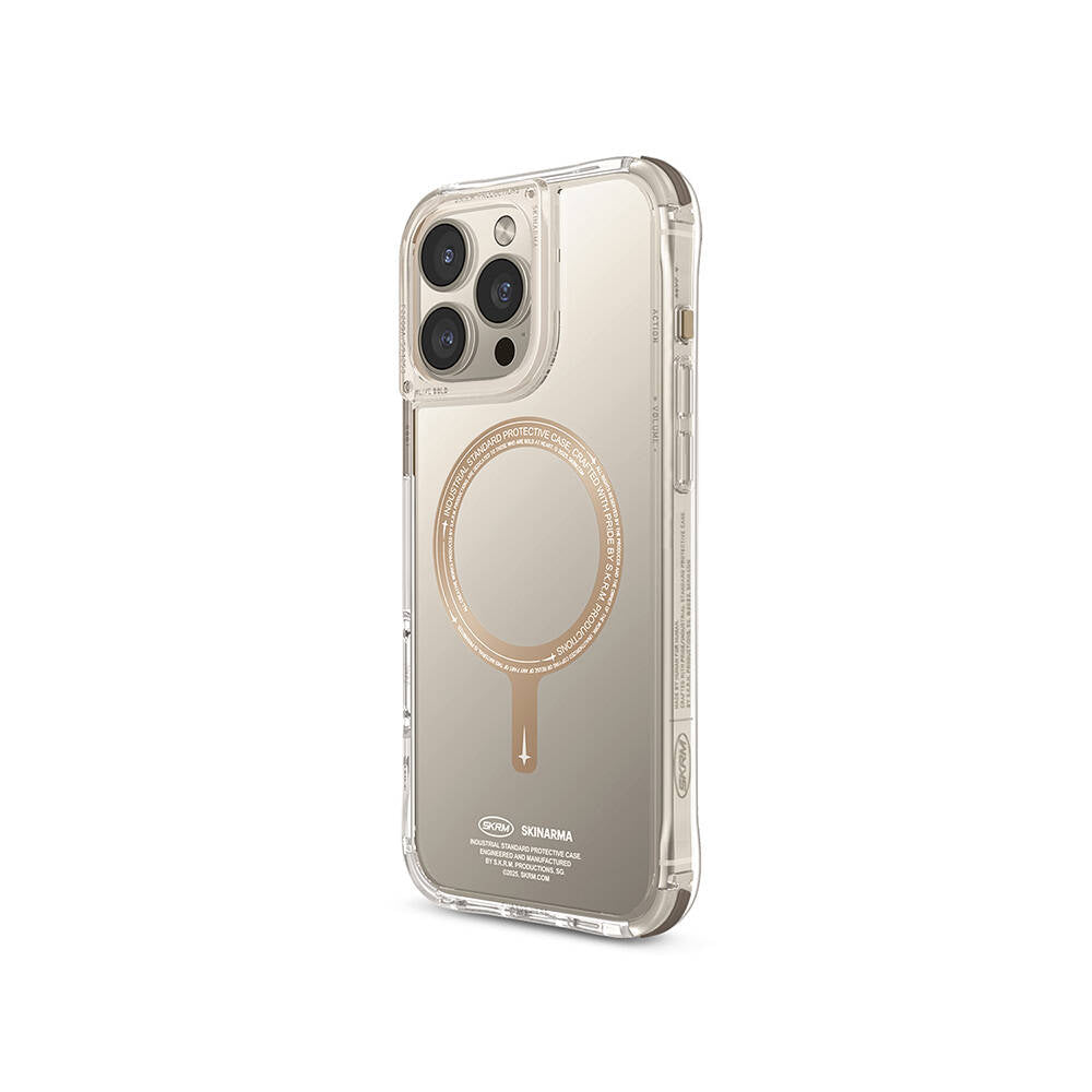 Apple iPhone 16 Pro Max Kılıf Magsafe Şarj Özellikli Airbagli Şeffaf SkinArma Saido Prime Kapak Gold