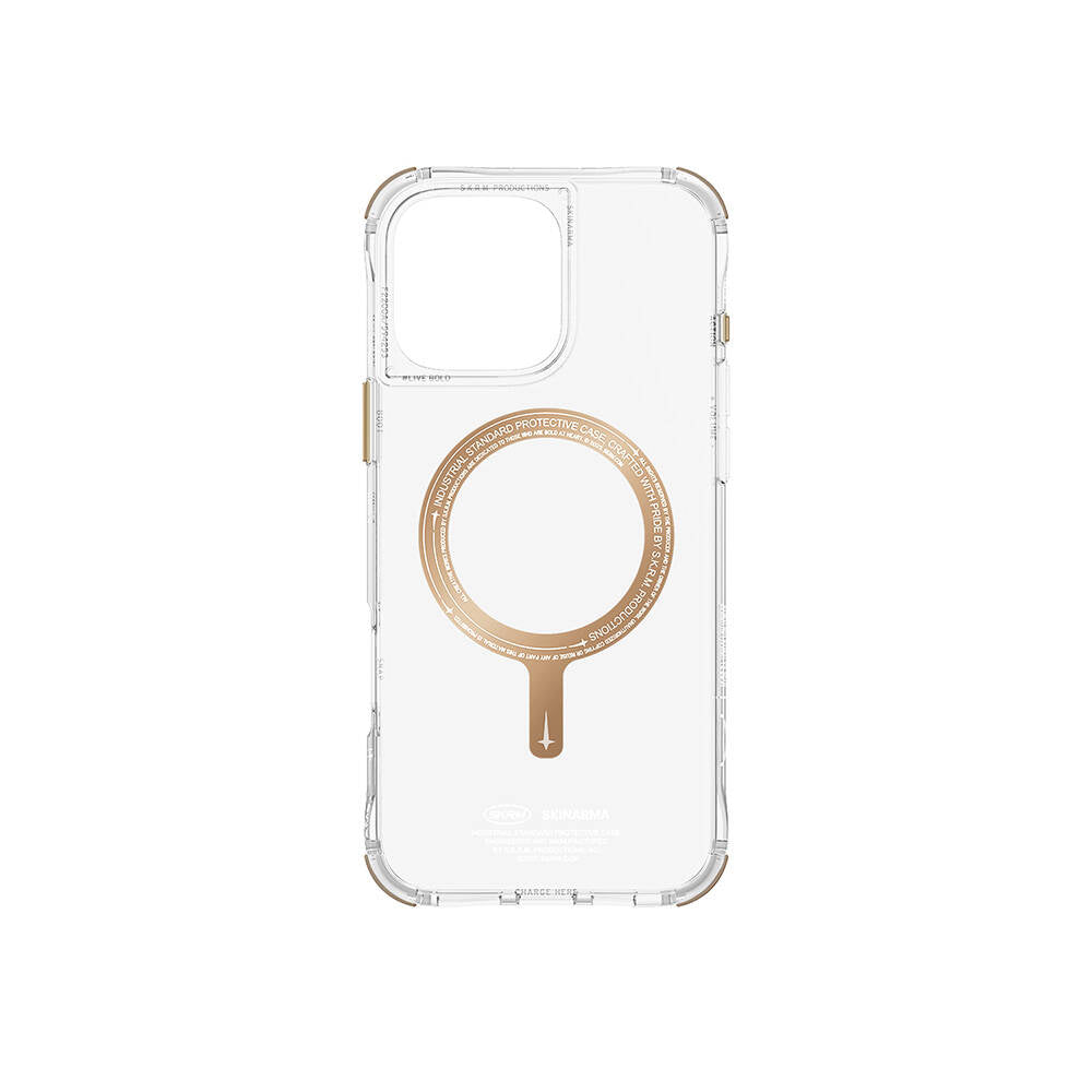 Apple iPhone 16 Pro Max Kılıf Magsafe Şarj Özellikli Airbagli Şeffaf SkinArma Saido Prime Kapak Gold