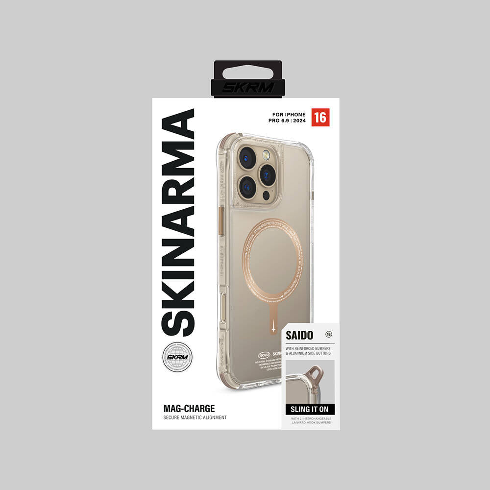 Apple iPhone 16 Pro Max Kılıf Magsafe Şarj Özellikli Airbagli Şeffaf SkinArma Saido Prime Kapak Gold