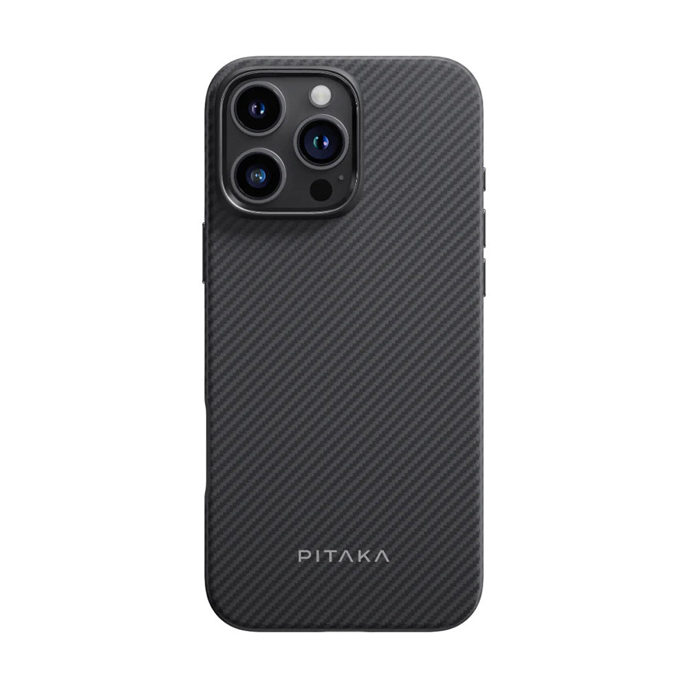 iPhone 16 Pro Max Kılıf M-safe Şarj Özellikli Aramid Fiber Pitaka Military-Grade Classic Serisi Black-Grey Twill Kılıf