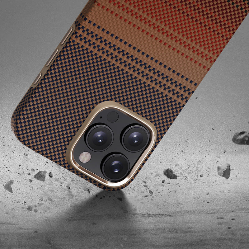 iPhone 16 Pro Max Kılıf M-safe Şarj Özellikli Aramid Fiber Pitaka Military-Grade Sunset-Moonrise Serisi Sunset Kılıf