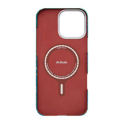 Apple iPhone 16 Pro Max Kılıf M-safe Şarj Özellikli Aramid Fiber Pitaka Tactile Woven Monogram Serisi Kapak Kırmızı
