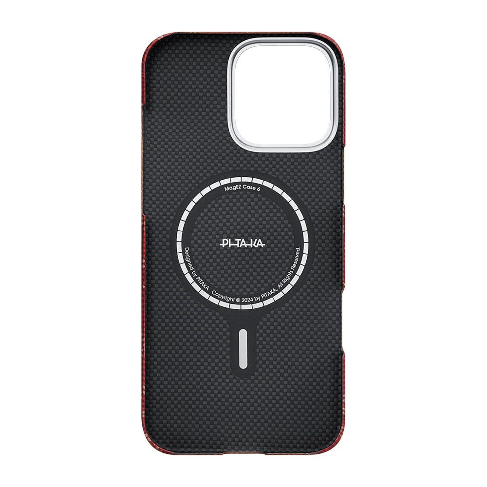 Apple iPhone 16 Pro Max Kılıf M-safe Şarj Özellikli Aramid Fiber Pitaka Tactile Woven Monogram Serisi Kapak Siyah