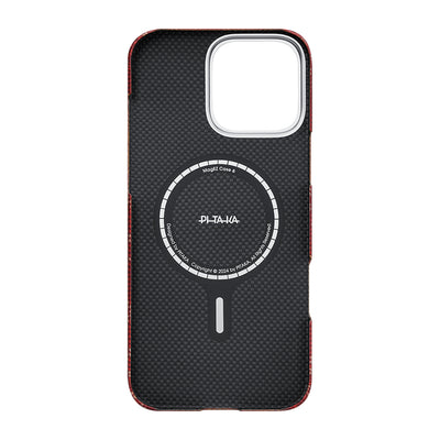 Apple iPhone 16 Pro Max Kılıf M-safe Şarj Özellikli Aramid Fiber Pitaka Tactile Woven Monogram Serisi Kapak Siyah