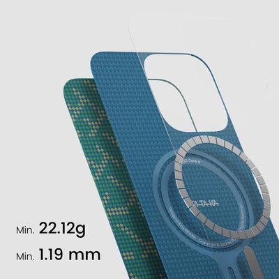 Apple iPhone 16 Pro Max Kılıf M-safe Şarj Özellikli Aramid Fiber Pitaka Tactile Woven Monogram Serisi Kapak Kırmızı