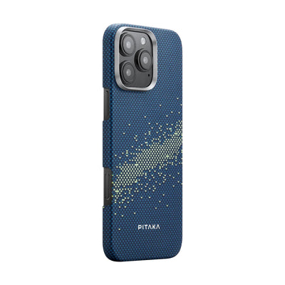Apple iPhone 16 Pro Max Kılıf Magsafe Şarj Özellikli Aramid Fiber Pitaka Tactile Woven Starpeak Serisi Milky Way Galaxy Kapak Mavi