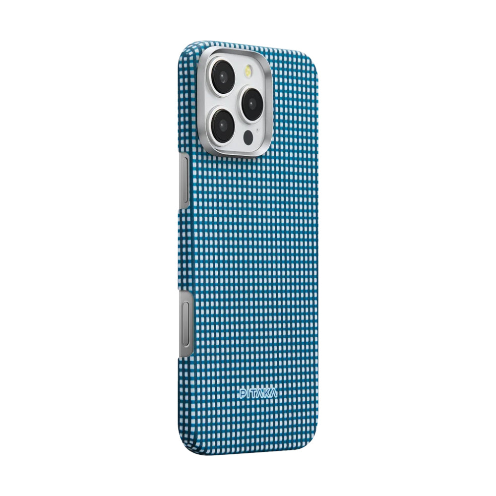 Apple iPhone 16 Pro Max Kılıf Magsafe Şarj Özellikli Aramid Fiber Pitaka Ultra-Slim Classic Serisi Ocean Blue Kapak