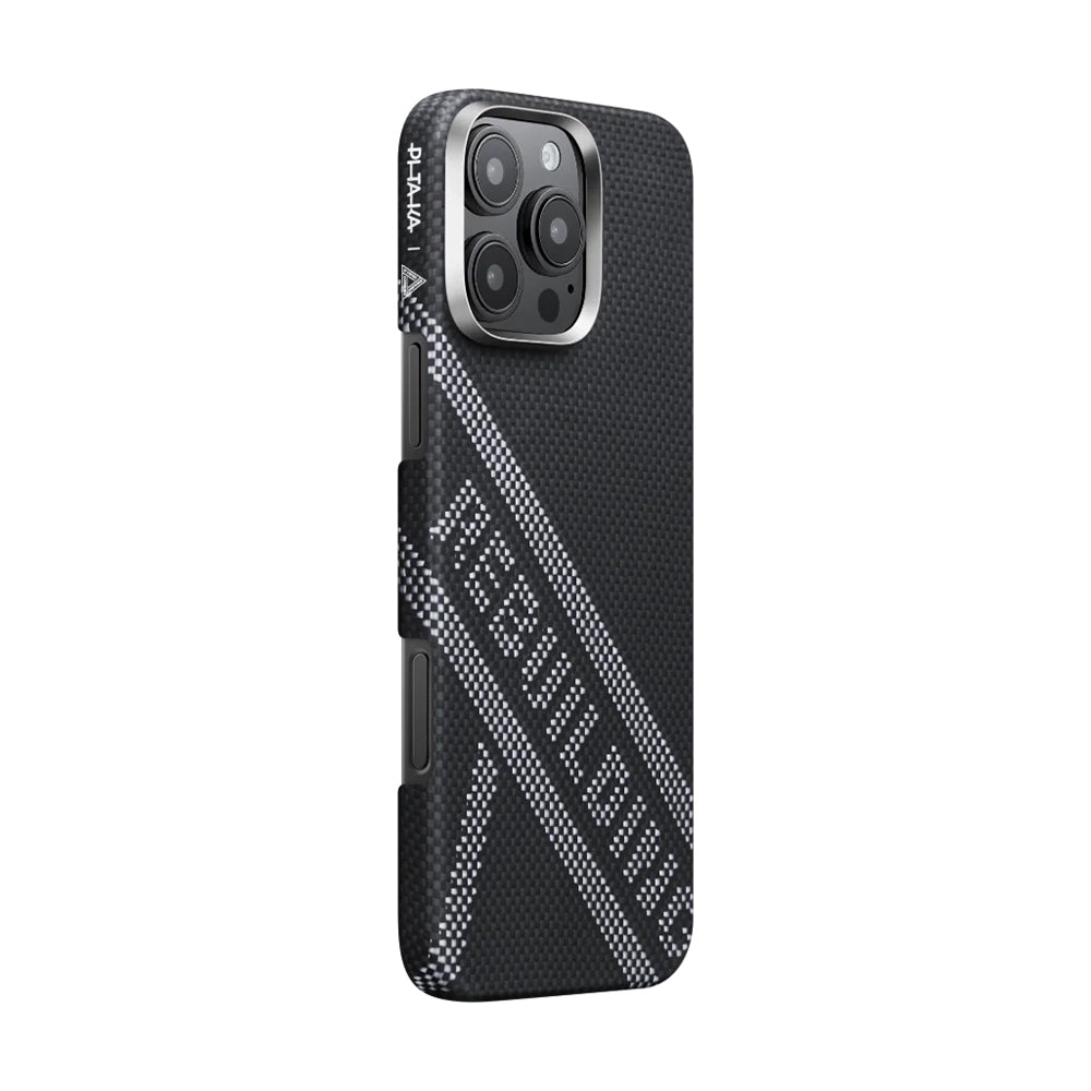 Apple iPhone 16 Pro Max Kılıf M-safe Şarj Özellikli Aramid Fiber Re-TROS Tasarımlı Pitaka Tactile Woven Rebuilding Serisi Kapak Siyah
