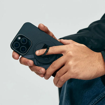 Apple iPhone 16 Pro Max Kılıf M-safe Şarj Özellikli Aramid Fiber Re-TROS Tasarımlı Pitaka Tactile Woven Rebuilding Serisi Kapak Siyah