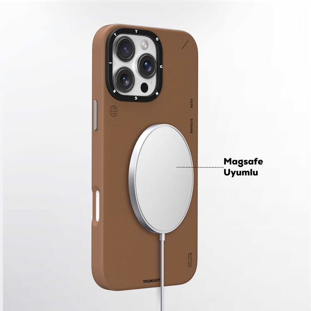 Apple iPhone 16 Pro Max Kılıf Magsafe Şarj Özellikli Basit Mat Deri Desenli Youngkit Tech Fashion Serisi Kapak Siyah