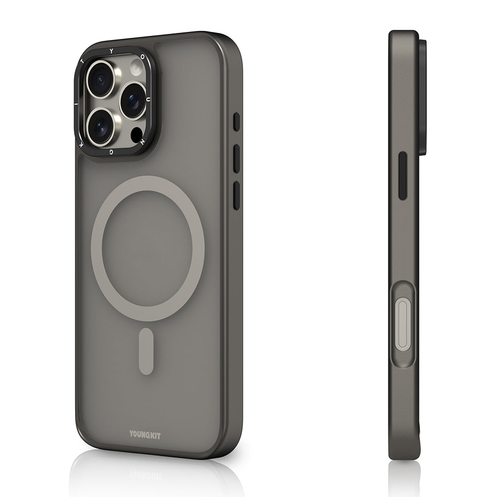 Apple iPhone 16 Pro Max Kılıf M-safe Şarj Özellikli Cam Arka Yüzey TPU Youngkit Gemstone Serisi Kapak Siyah