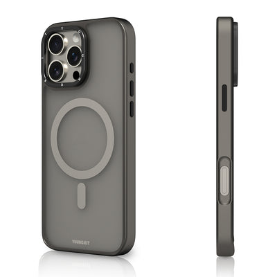 Apple iPhone 16 Pro Max Kılıf M-safe Şarj Özellikli Cam Arka Yüzey TPU Youngkit Gemstone Serisi Kapak Siyah