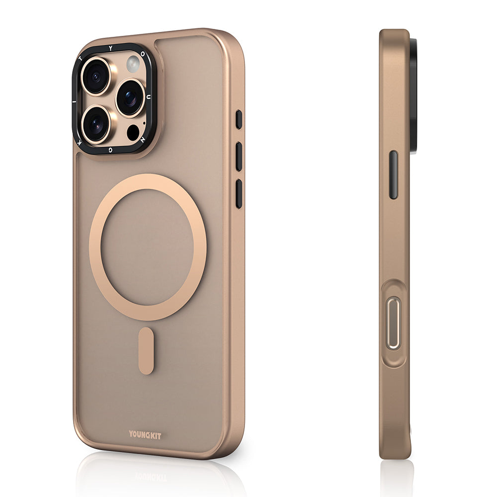 Apple iPhone 16 Pro Max Kılıf M-safe Şarj Özellikli Cam Arka Yüzey TPU Youngkit Gemstone Serisi Kapak Şeffaf
