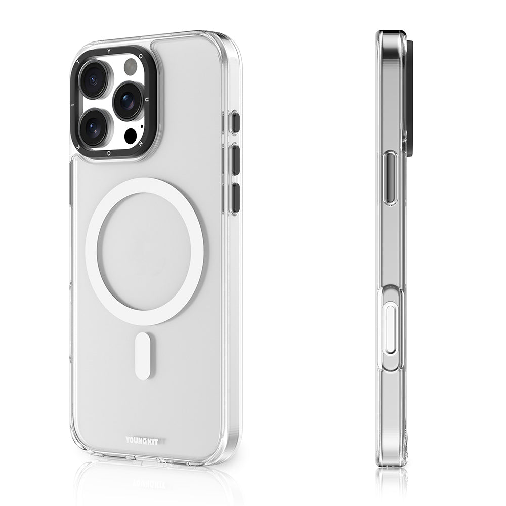 Apple iPhone 16 Pro Max Kılıf M-safe Şarj Özellikli Cam Arka Yüzey TPU Youngkit Gemstone Serisi Kapak Siyah